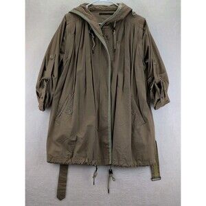 Nicholas K Lightweight Hooded Trench Coat Jacket Cotton Beige Womens Sz Large